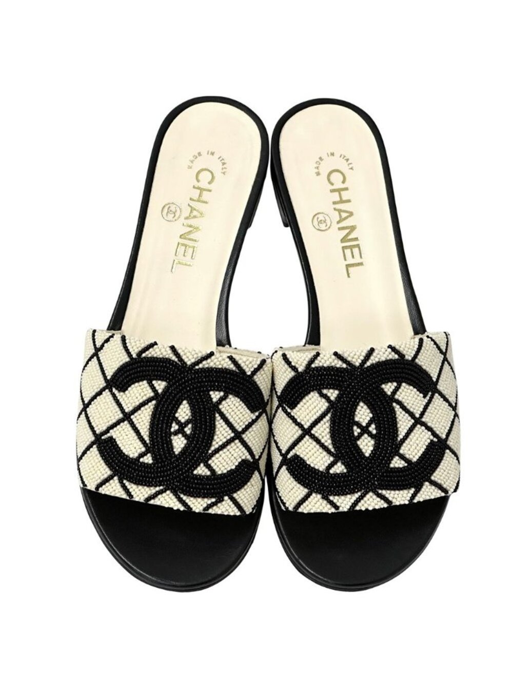 Chanel Sandals CC Logo Beads White Black 38 Summer - Picture 5 of 14